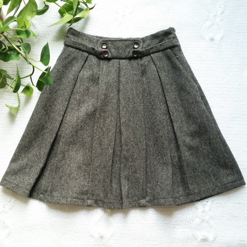 SALE Gray wool blend pleated skirt, modest, sz S